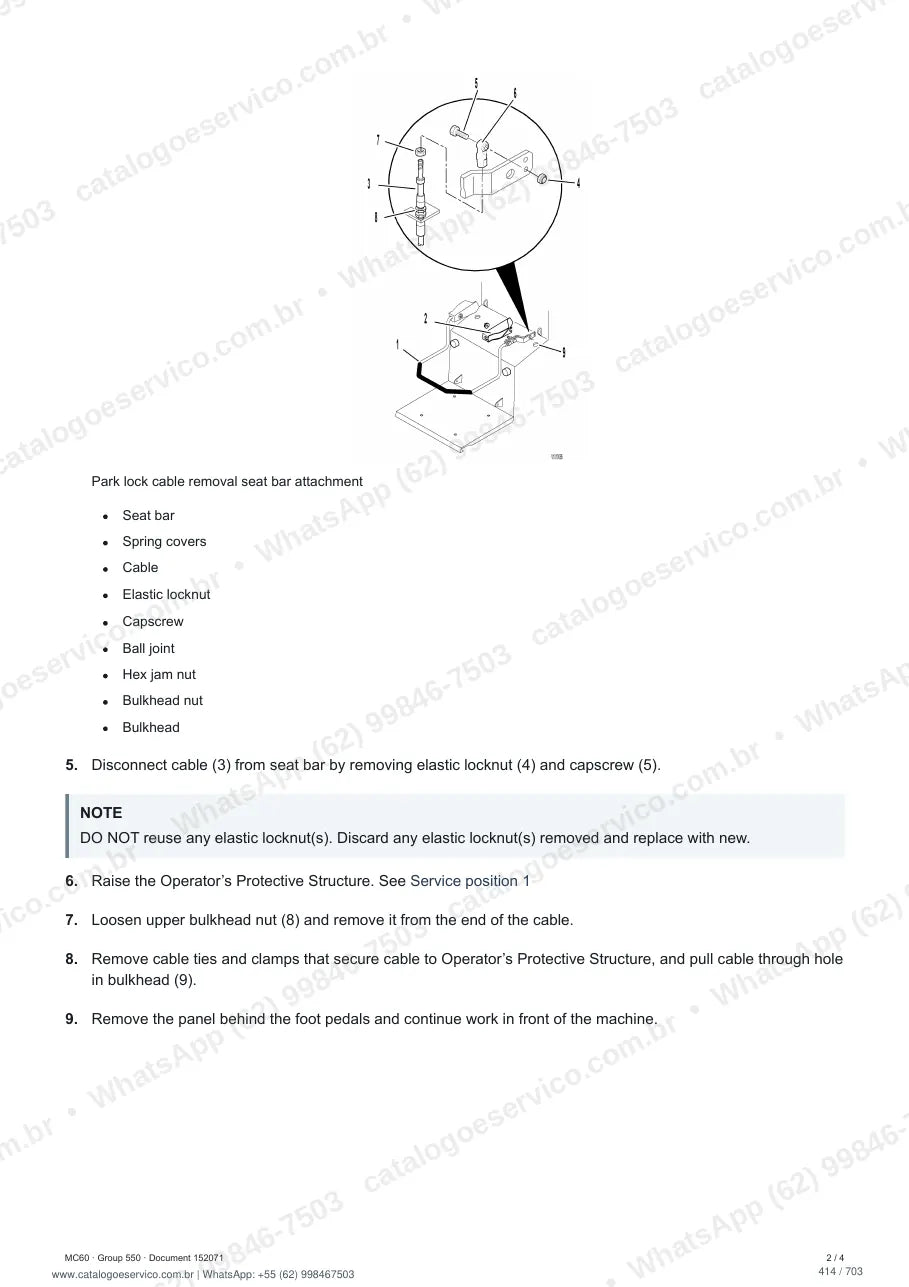 Manual de serviço Volvo MC60: página de procedimento com texto e figura