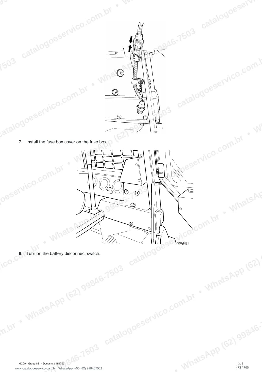 Manual de serviço Volvo MC90: página de procedimento com texto e figura