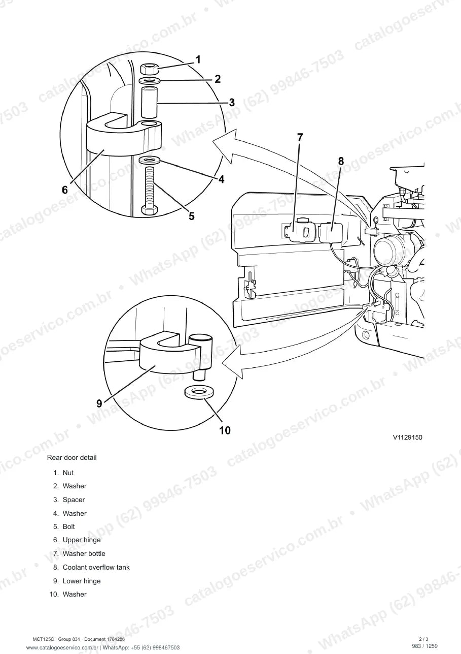 Manual de serviço Volvo MCT125C: página de procedimento com texto e figura