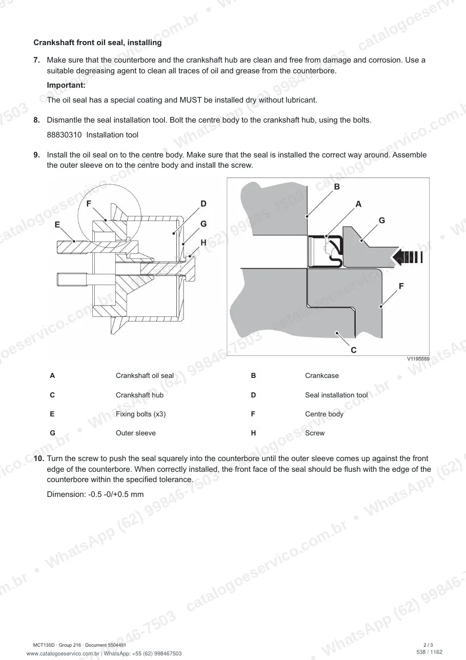 Manual de serviço Volvo MCT135D: página de procedimento com texto e figura (2)