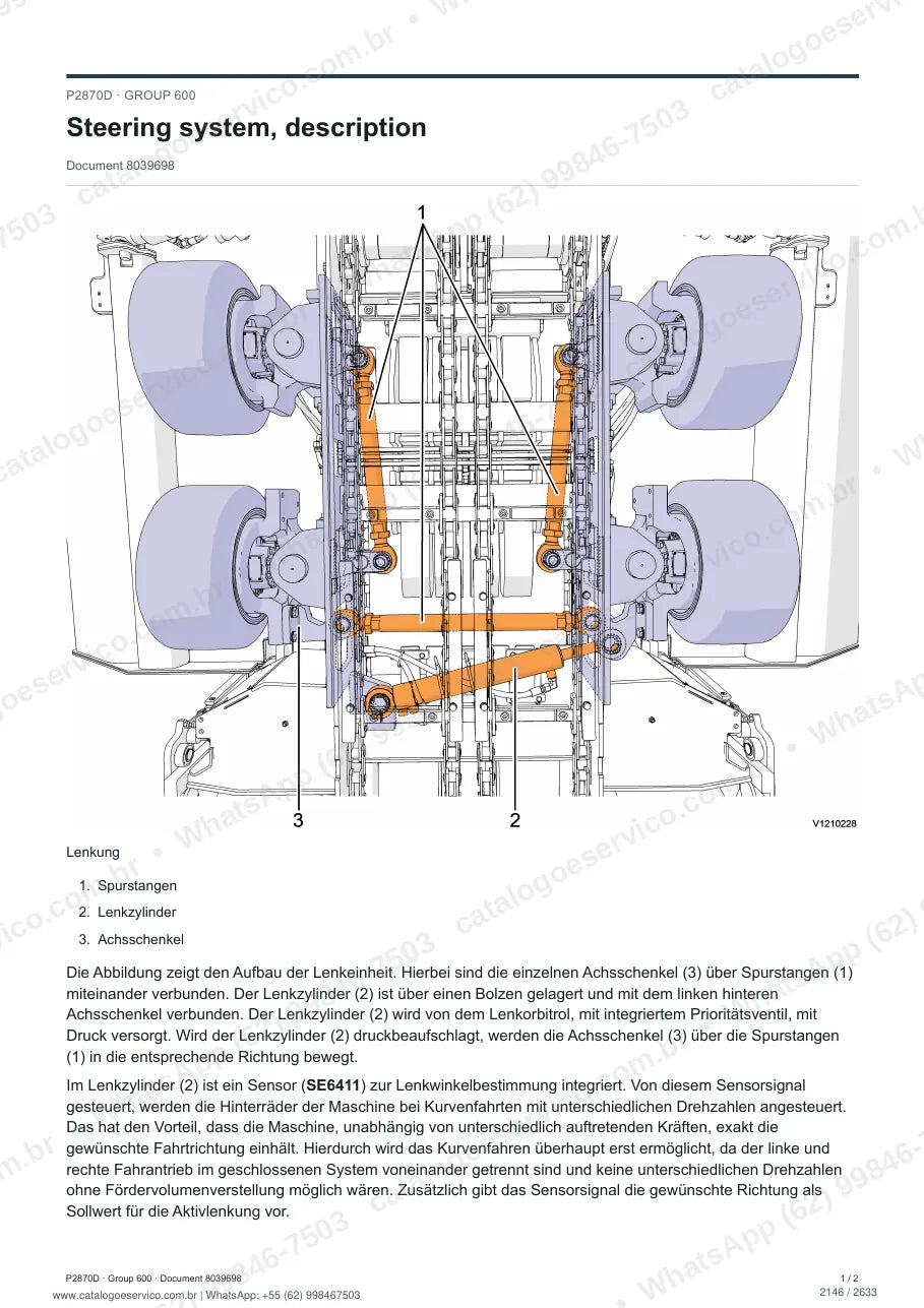 Manual de serviço Volvo P2870D: página de procedimento com texto e figura (2)