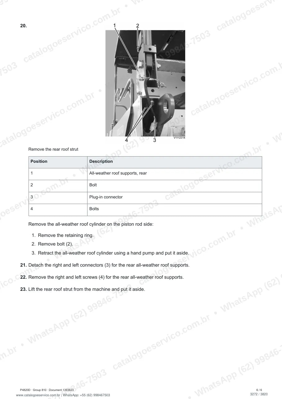 Manual de serviço Volvo P4820D: página de procedimento com texto e figura (2)