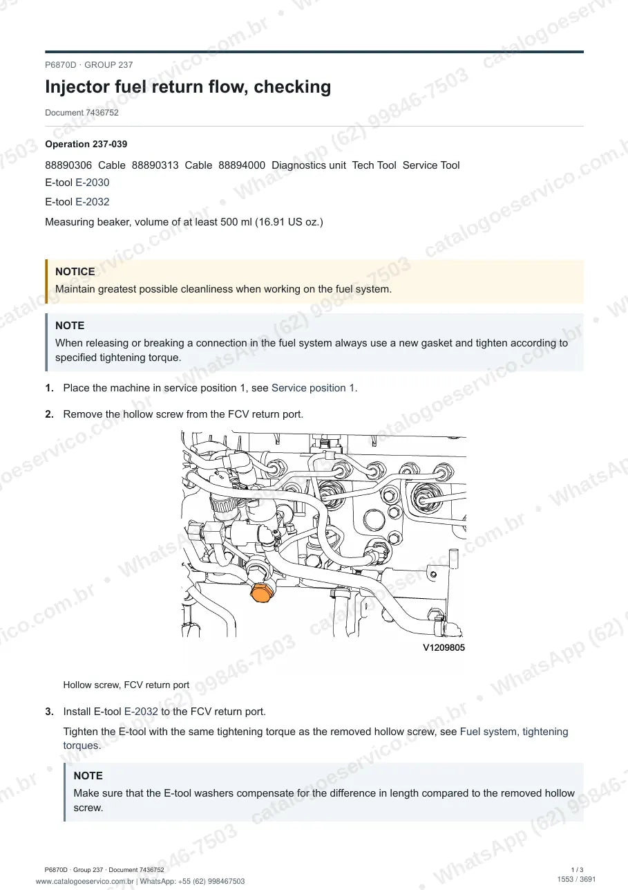 Manual de serviço Volvo P6870D: página de procedimento com texto e figura