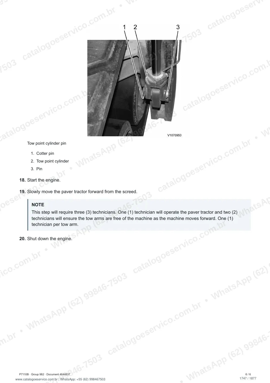 Manual de serviço Volvo P7110B: página de procedimento com texto e figura