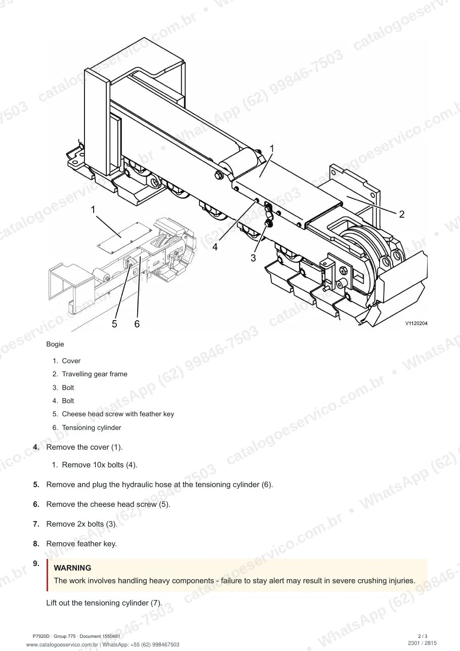 Manual de serviço Volvo P7920D: página de procedimento com texto e figura