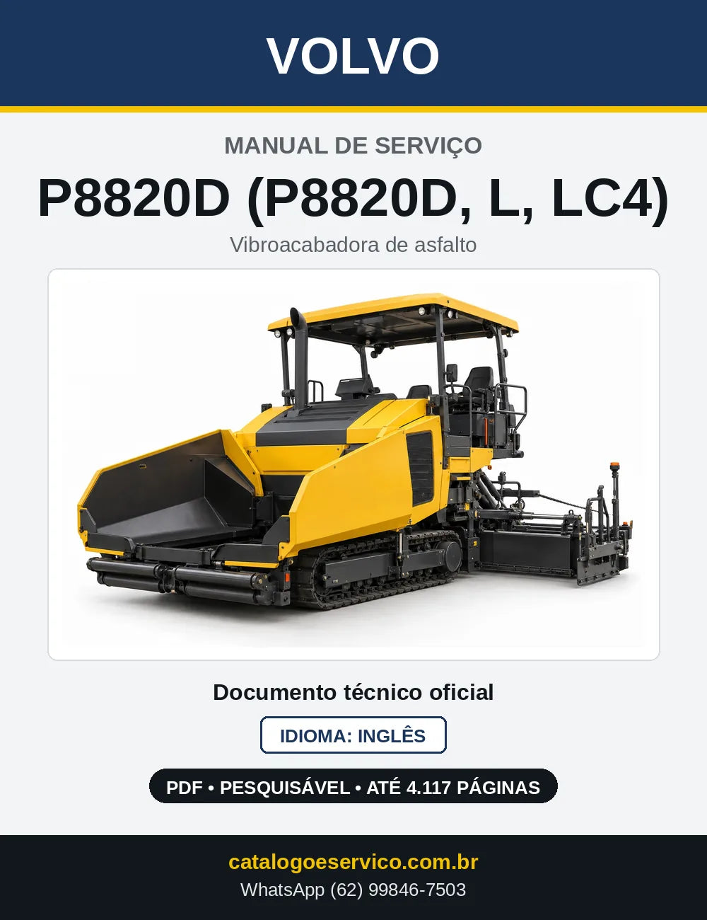 Capa do Manual de Serviço Volvo P8820D, P8820D L e P8820D LC4 em PDF