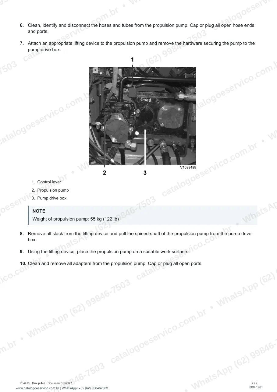 Manual de serviço Volvo PF4410: página de procedimento com texto e figura