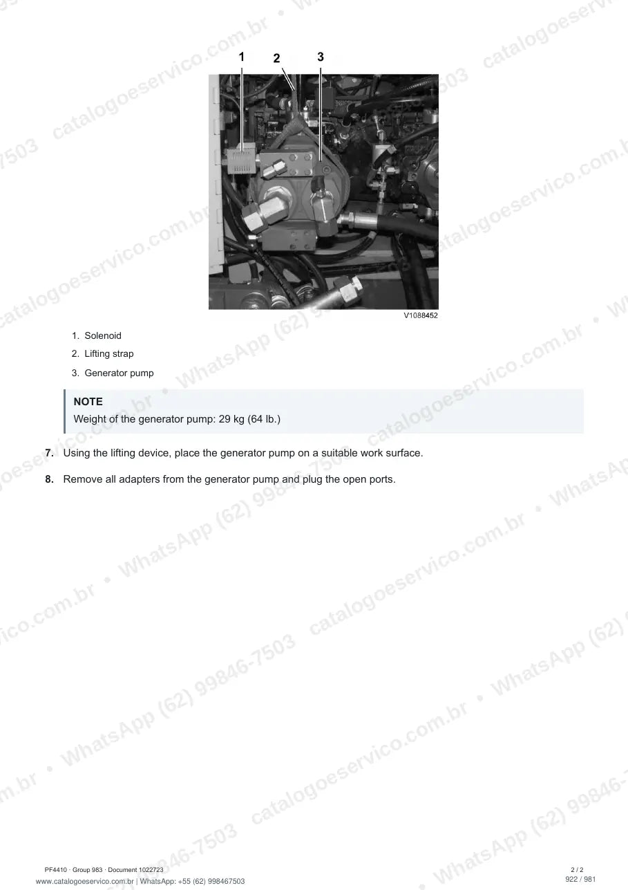 Manual de serviço Volvo PF4410: página de procedimento com texto e figura (2)
