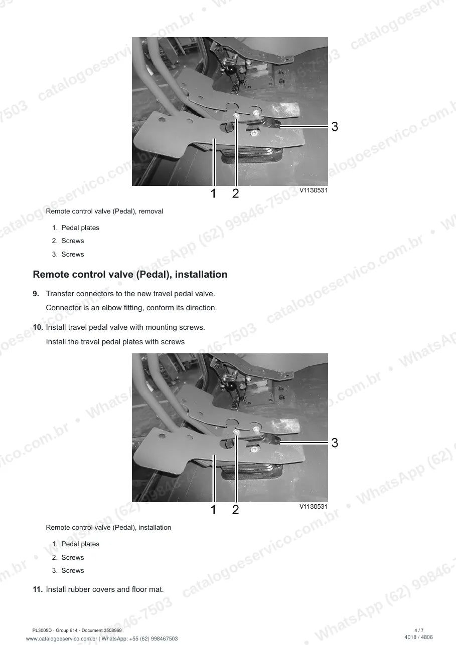 Manual de serviço Volvo PL3005D: página de procedimento com texto e figura