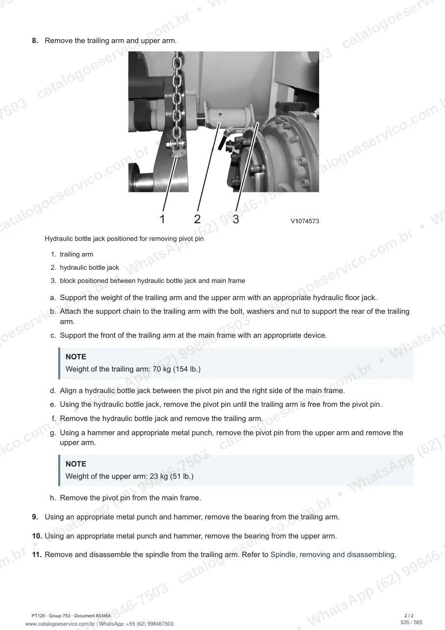 Manual de serviço Volvo PT125: página de procedimento com texto e figura