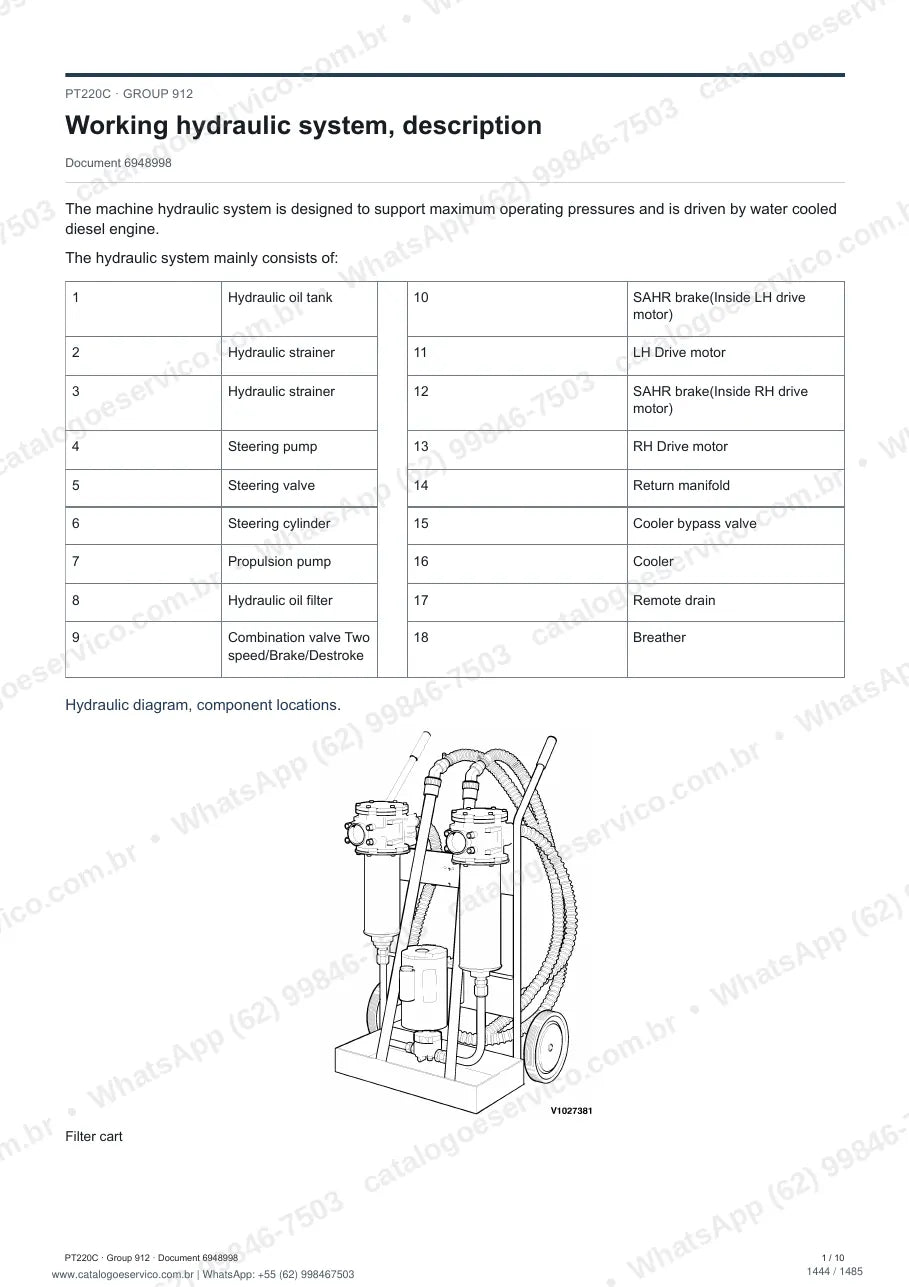 Manual de serviço Volvo PT220C: página de procedimento com texto e figura
