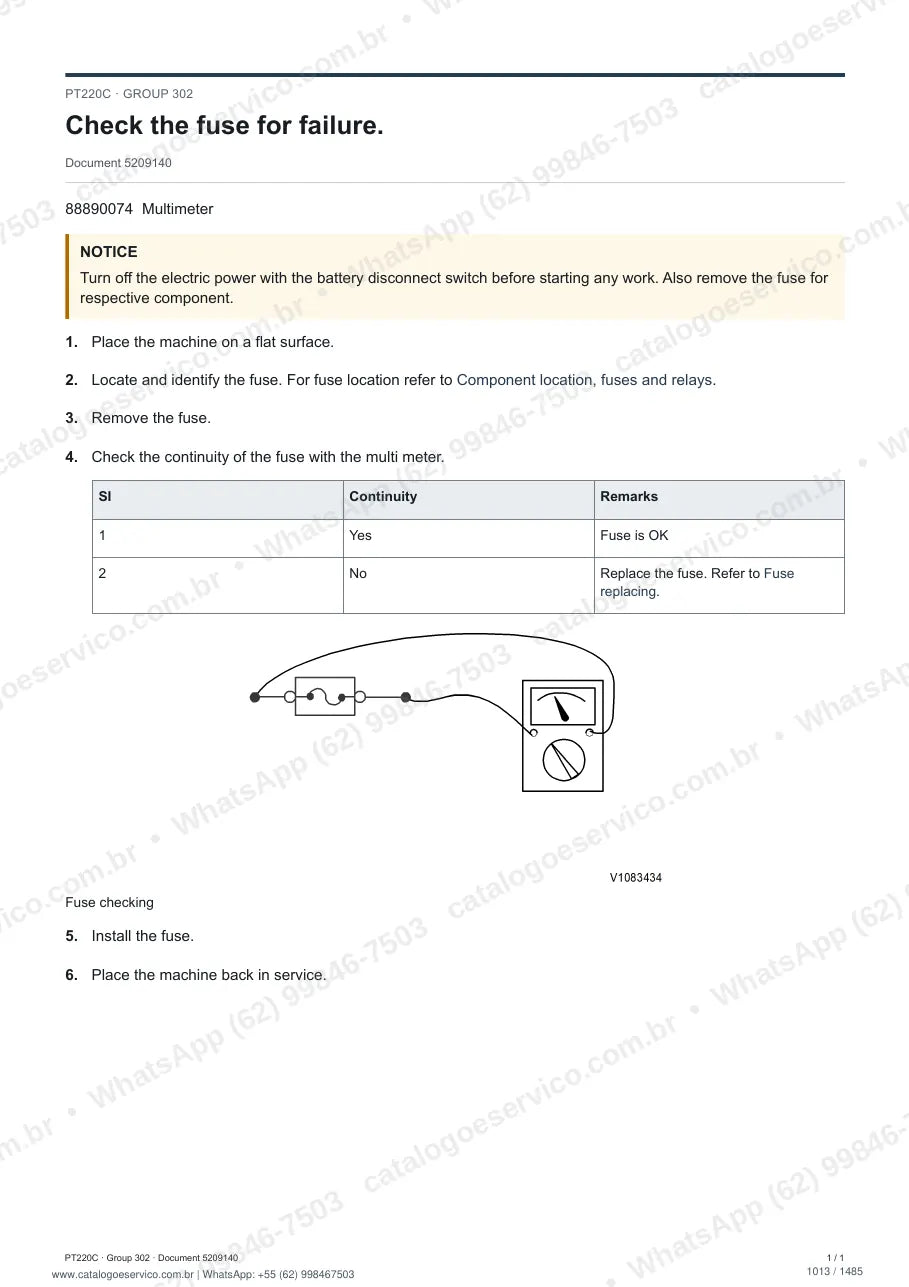Manual de serviço Volvo PT220C: página de procedimento com texto e figura (2)