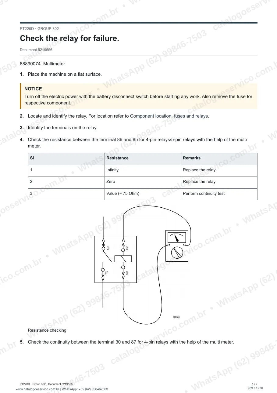 Manual de serviço Volvo PT220D: página de procedimento com texto e figura
