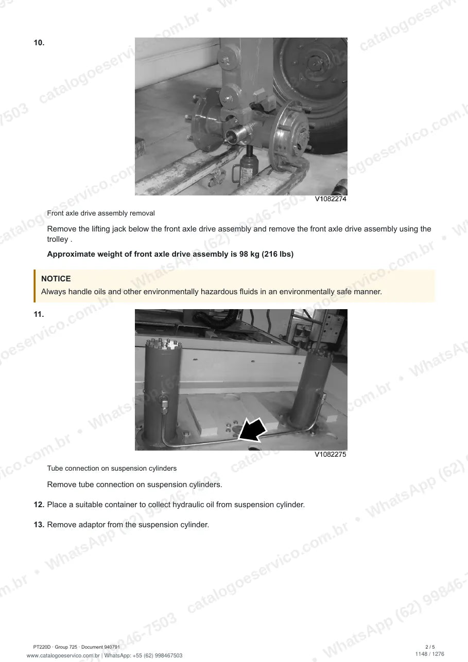 Manual de serviço Volvo PT220D: página de procedimento com texto e figura (2)