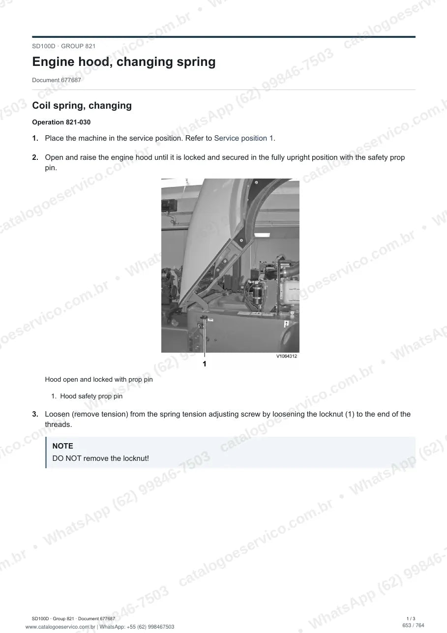 Manual de serviço Volvo SD100D: página de procedimento com texto e figura