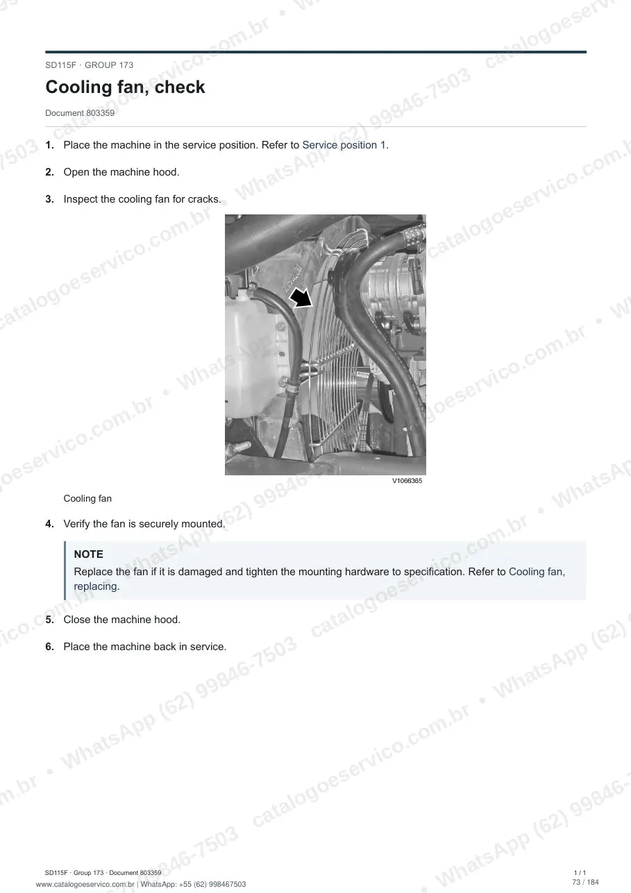 Manual de serviço Volvo SD115F: página de procedimento com texto e figura