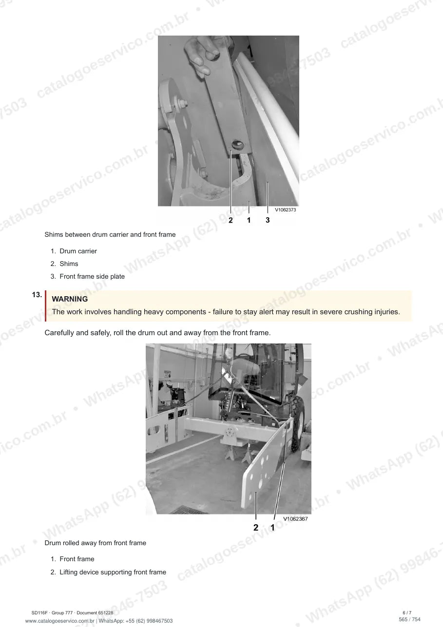 Manual de serviço Volvo SD116F: página de procedimento com texto e figura (2)