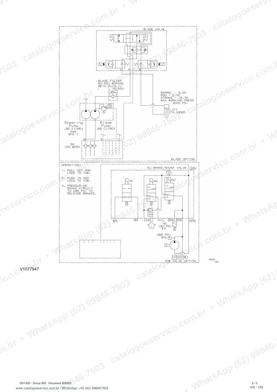 Manual de serviço Volvo SD130D: página de procedimento com texto e figura