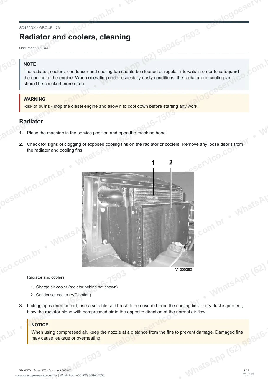 Manual de serviço Volvo SD160DX: página de procedimento com texto e figura
