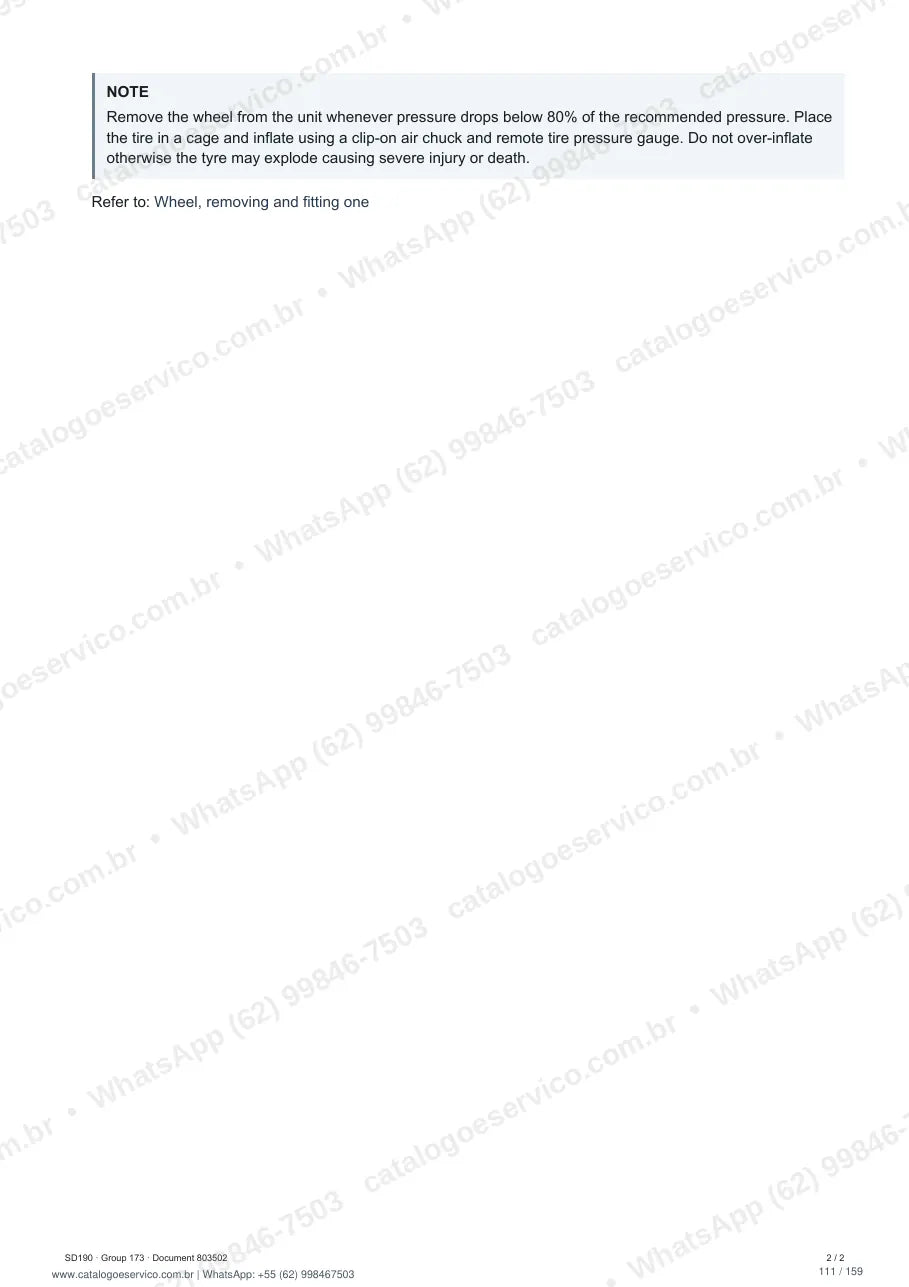 Manual de serviço Volvo SD190: página de procedimento com texto e figura
