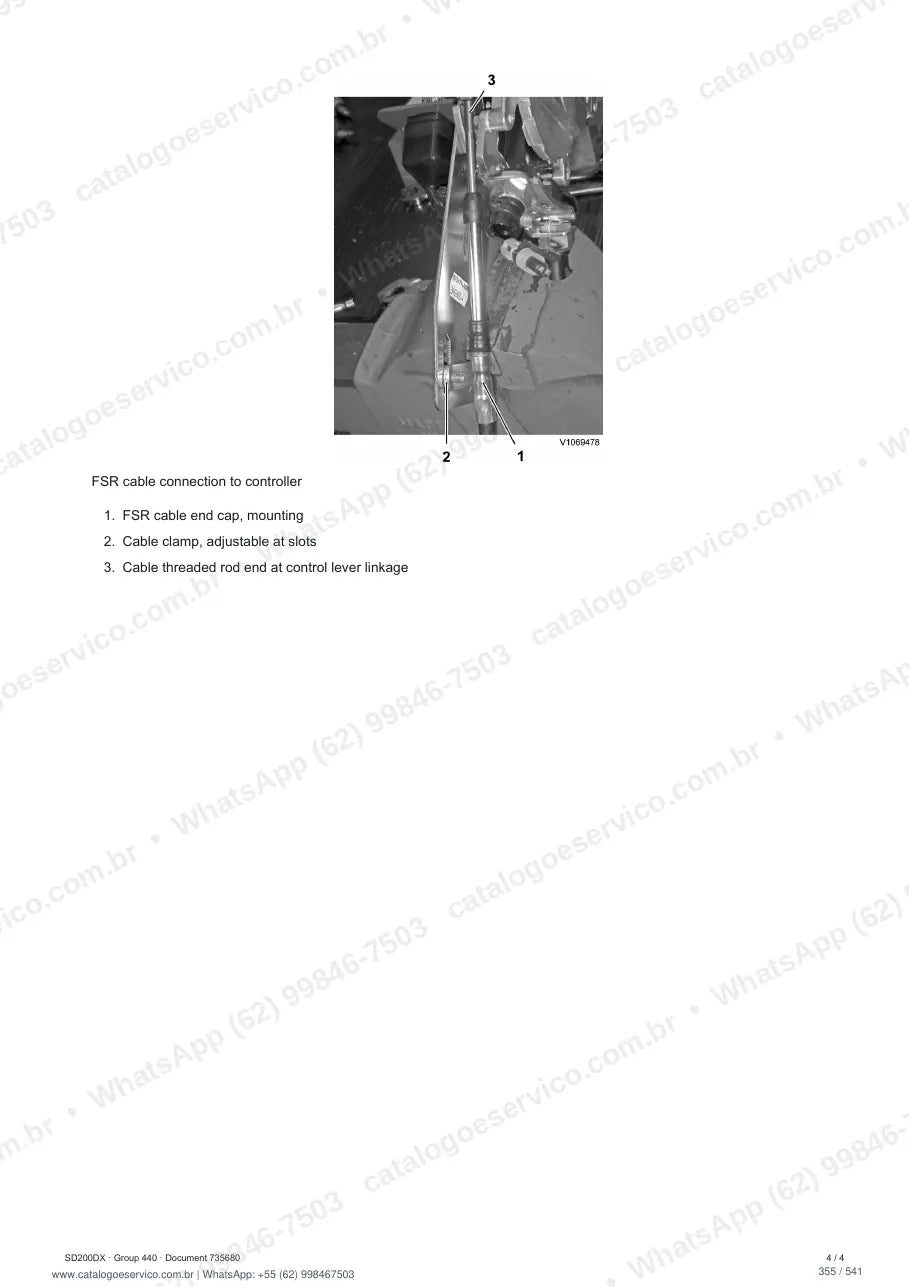 Manual de serviço Volvo SD200DX: página de procedimento com texto e figura