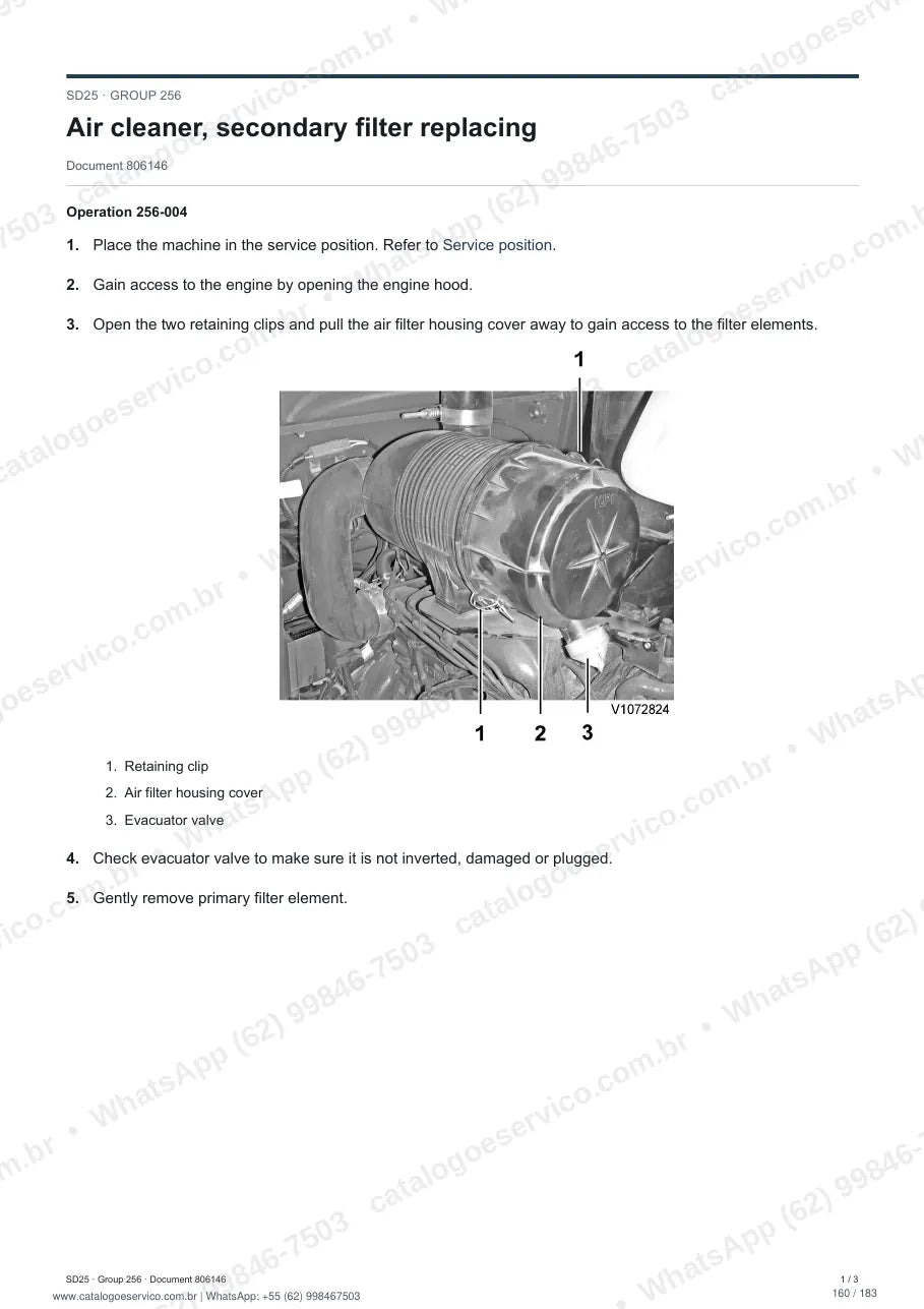Manual de serviço Volvo SD25: página de procedimento com texto e figura (2)