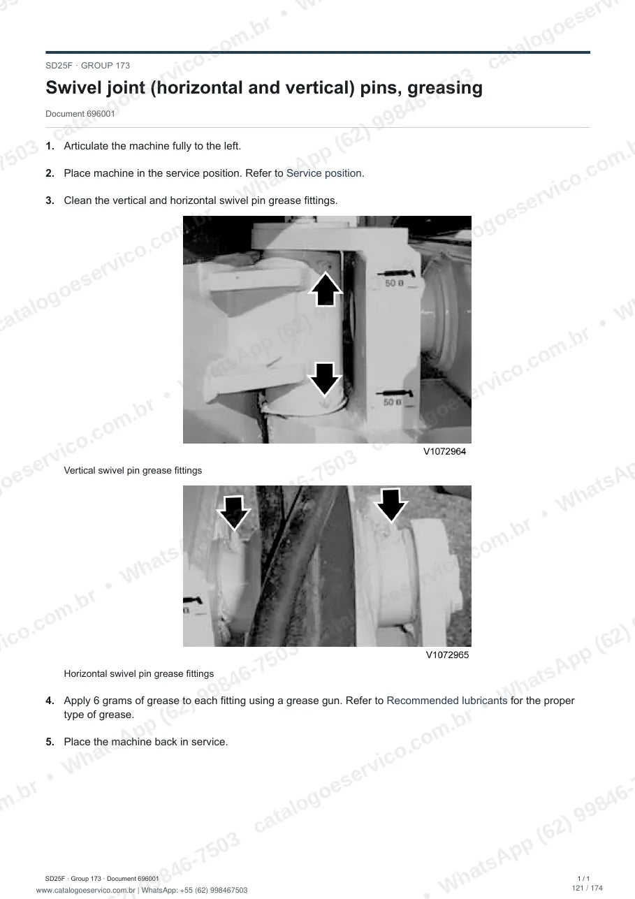 Manual de serviço Volvo SD25F: página de procedimento com texto e figura (2)