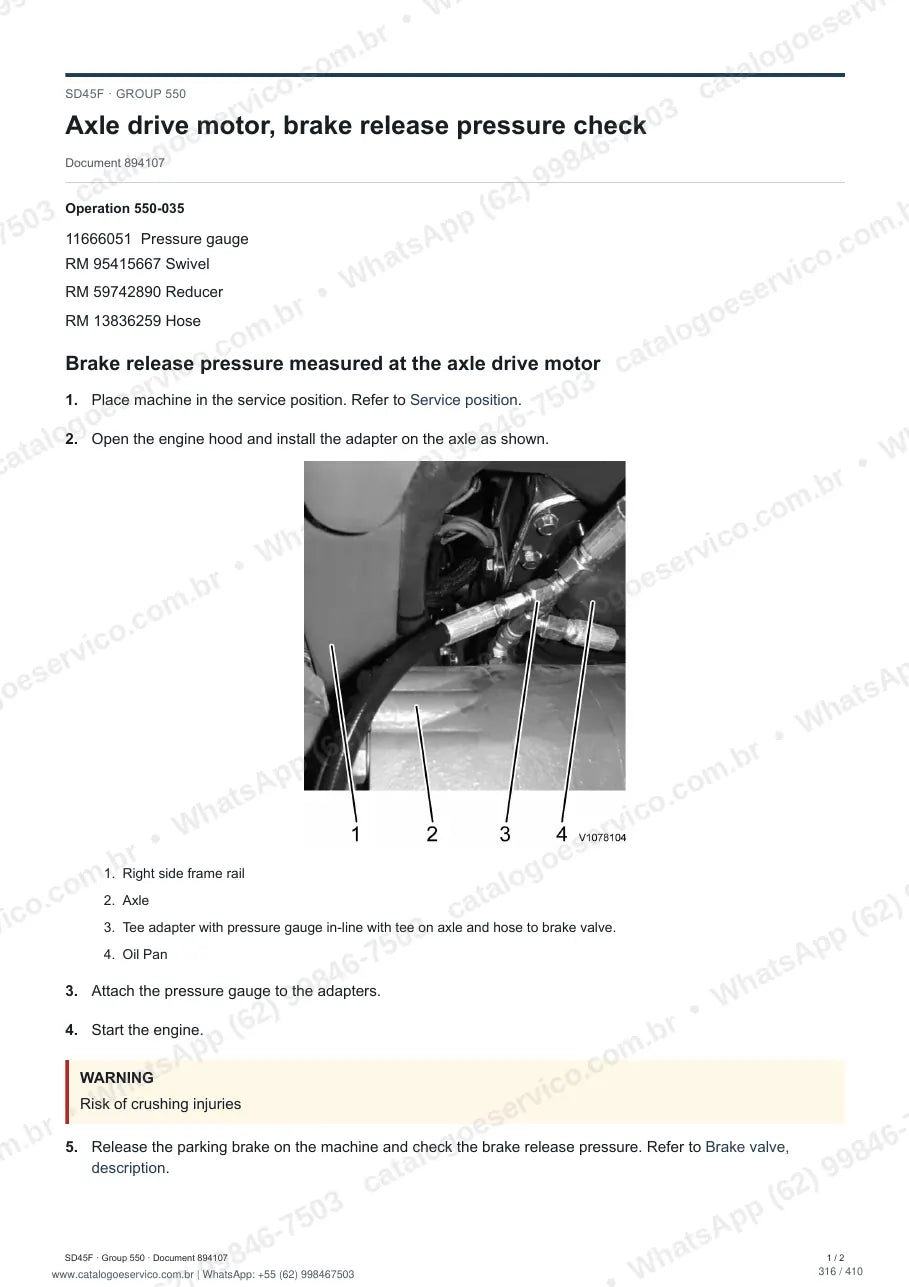 Manual de serviço Volvo SD45F: página de procedimento com texto e figura (2)
