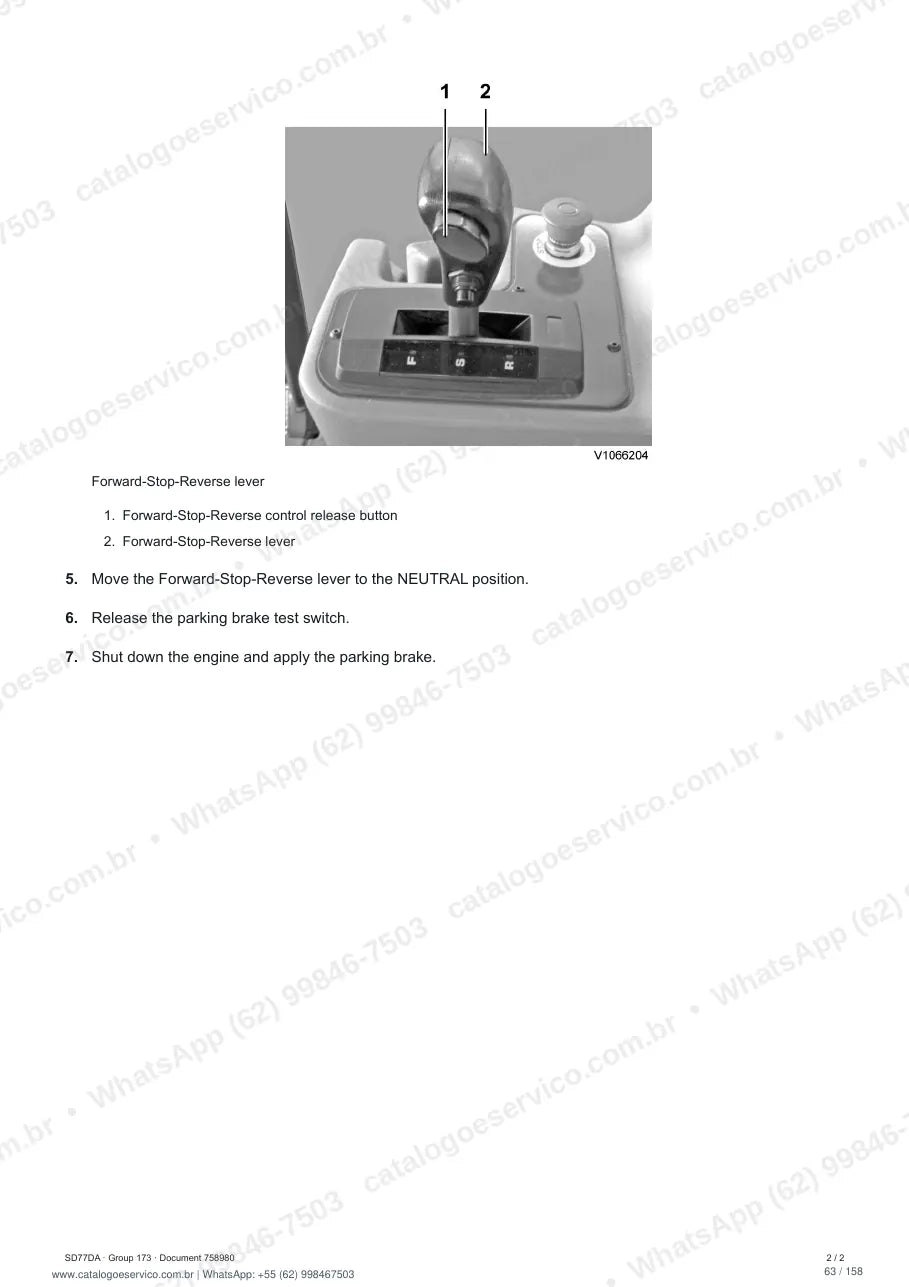 Manual de serviço Volvo SD77DA: página de procedimento com texto e figura (2)