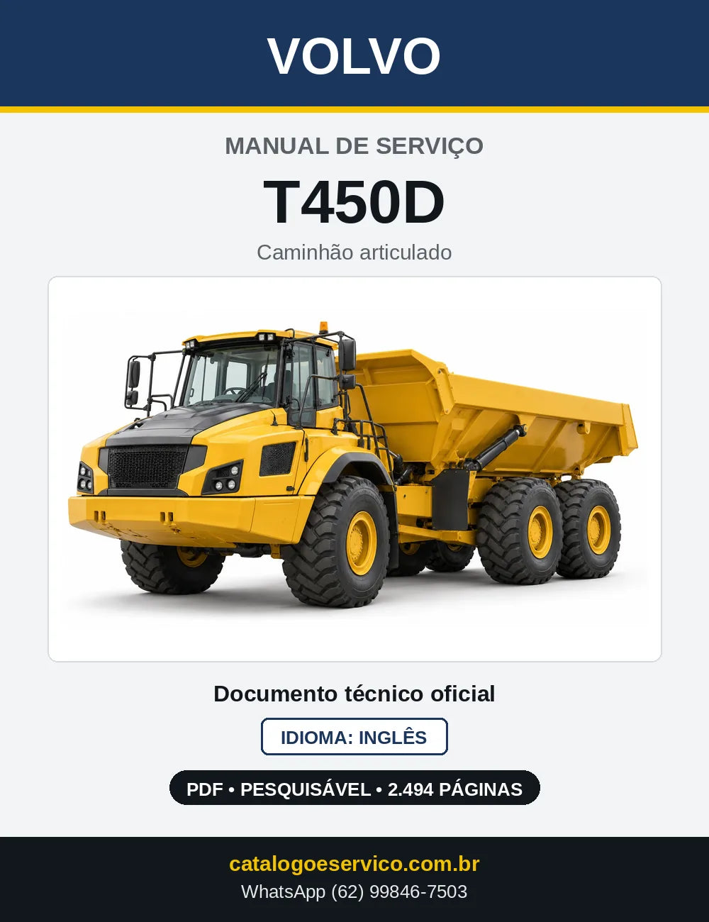 Capa do Manual de Serviço Volvo T450D em PDF