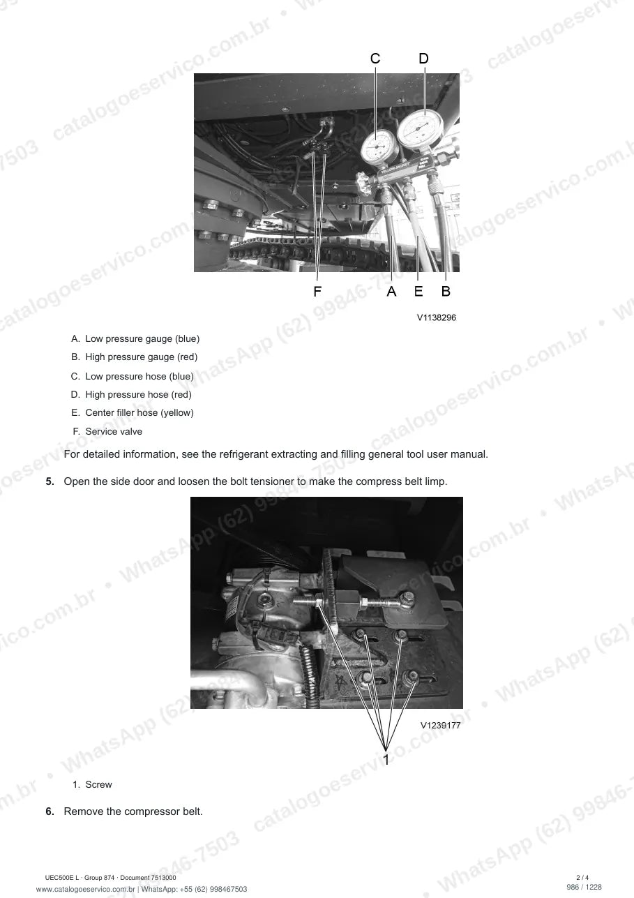 Manual de serviço Volvo UEC500E L: página de procedimento com texto e figura