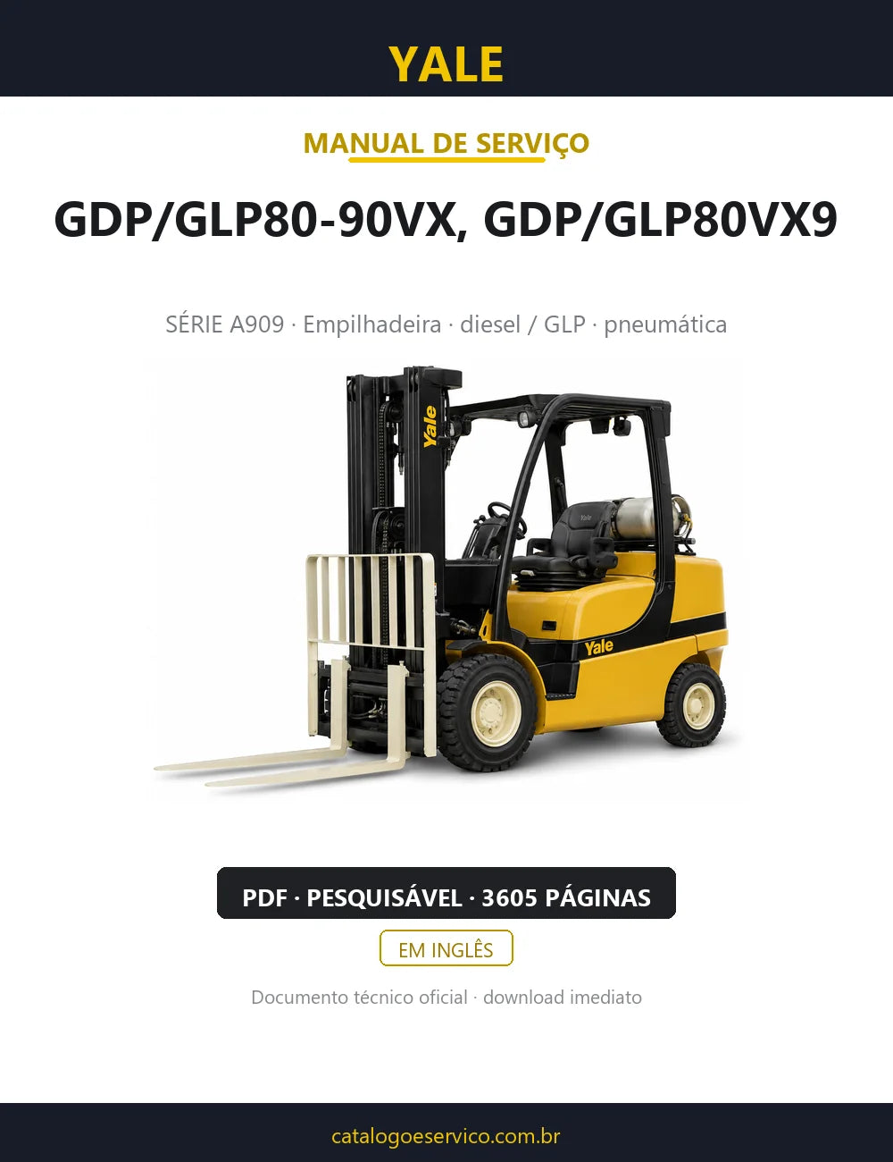 Capa do Manual de Serviço Yale GDP/GLP80-90VX, GDP/GLP80VX9 — empilhadeira, 3605 páginas em PDF