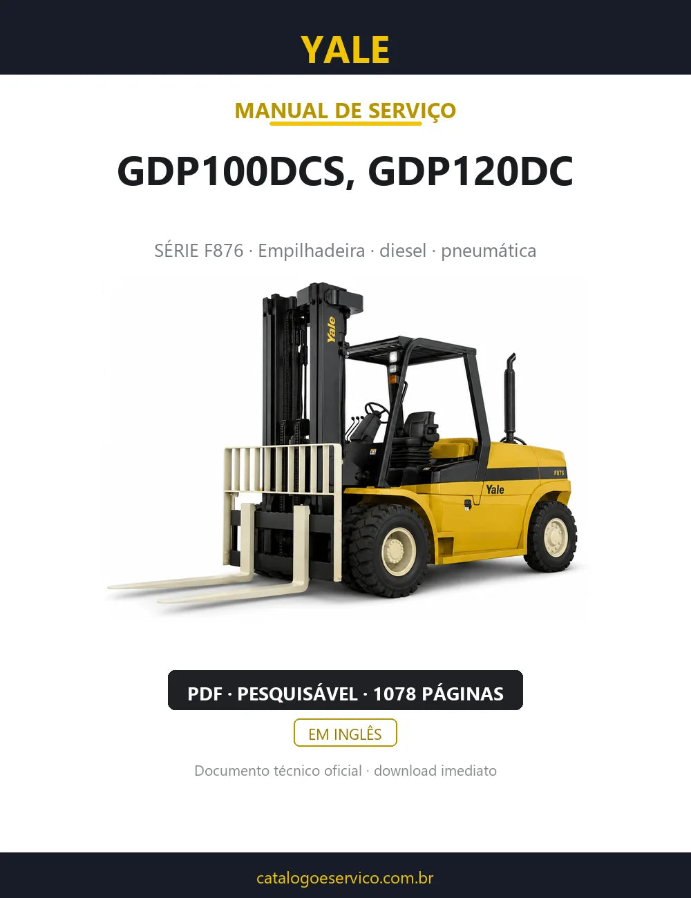 Capa do Manual de Serviço Yale GDP100DCS, GDP120DC — empilhadeira, 1078 páginas em PDF