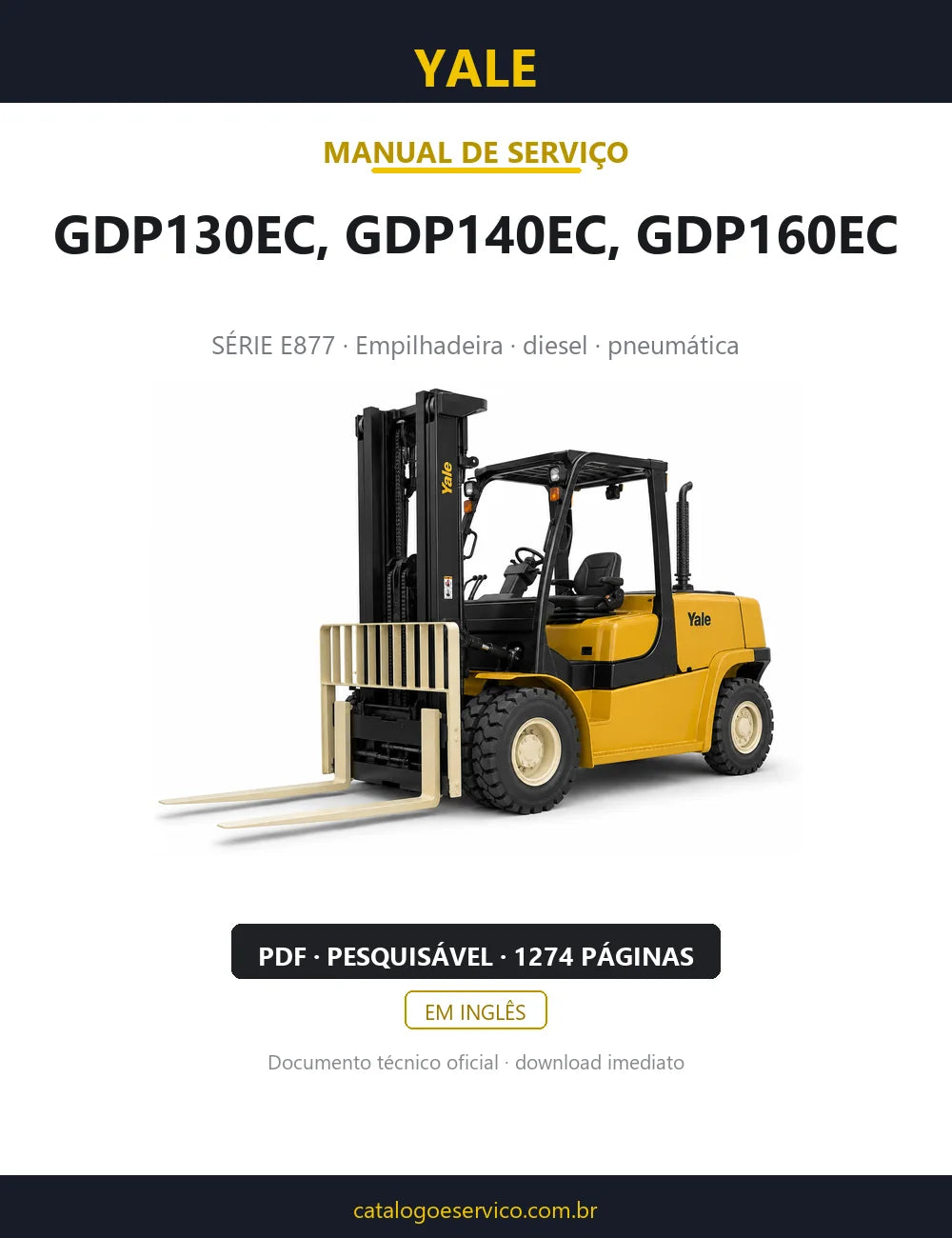Capa do Manual de Serviço Yale GDP130EC, GDP140EC, GDP160EC — empilhadeira, 1274 páginas em PDF