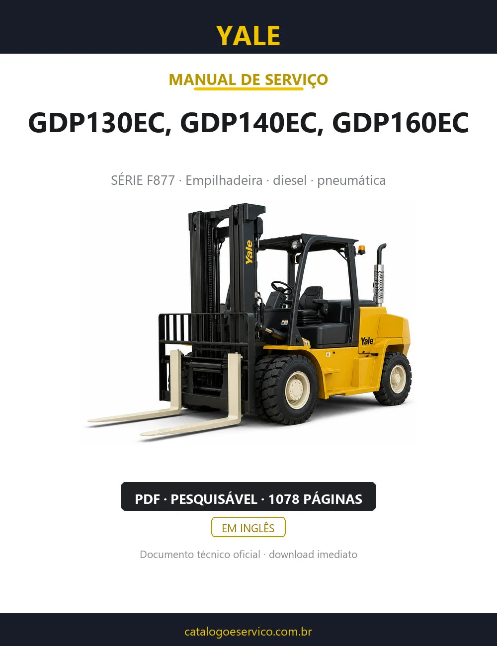 Capa do Manual de Serviço Yale GDP130EC, GDP140EC, GDP160EC — empilhadeira, 1078 páginas em PDF