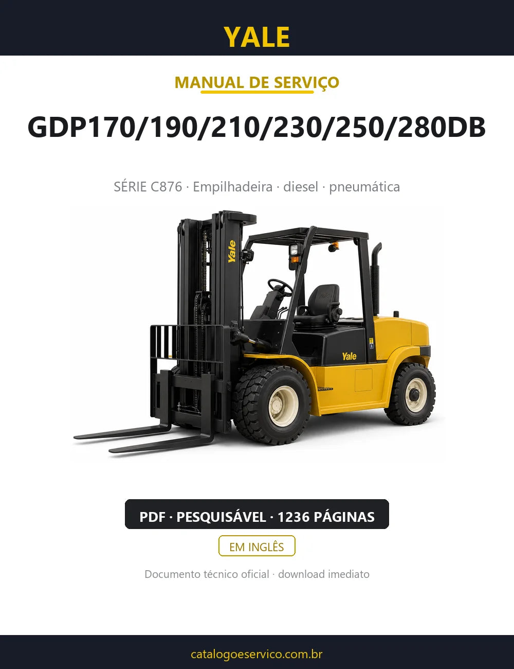 Capa do Manual de Serviço Yale GDP170/190/210/230/250/280DB — empilhadeira, 1236 páginas em PDF