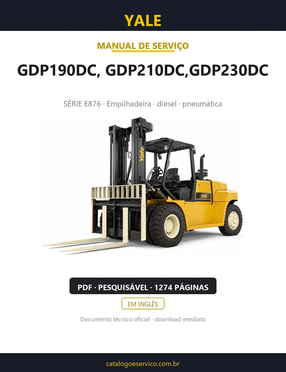Capa do Manual de Serviço Yale GDP190DC, GDP210DC, GDP230DC — empilhadeira, 1274 páginas em PDF