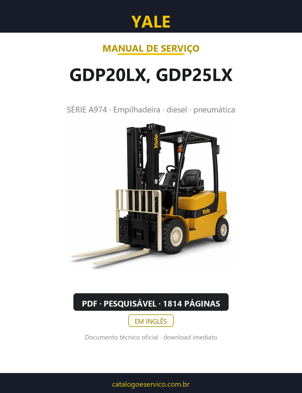 Capa do Manual de Serviço Yale GDP20LX, GDP25LX — empilhadeira, 1814 páginas em PDF