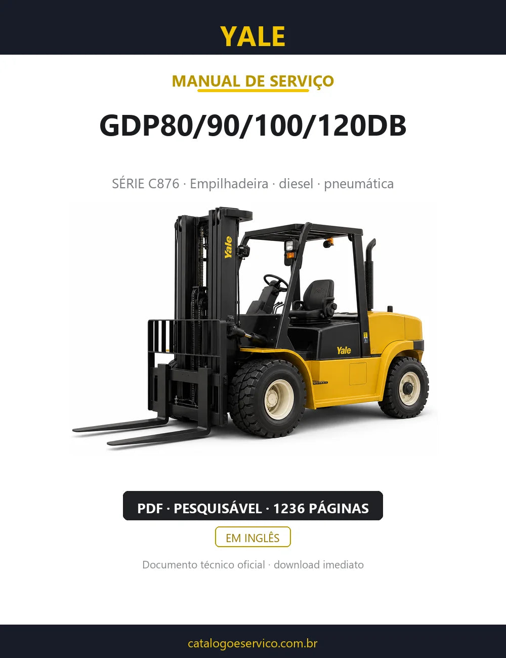 Capa do Manual de Serviço Yale GDP80/90/100/120DB — empilhadeira, 1236 páginas em PDF