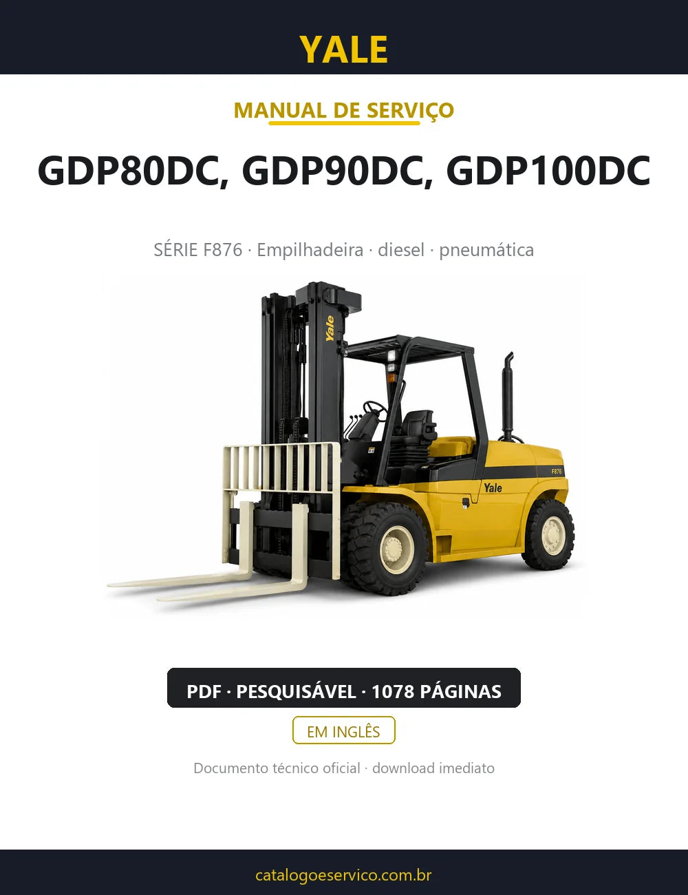 Capa do Manual de Serviço Yale GDP80DC, GDP90DC, GDP100DC — empilhadeira, 1078 páginas em PDF