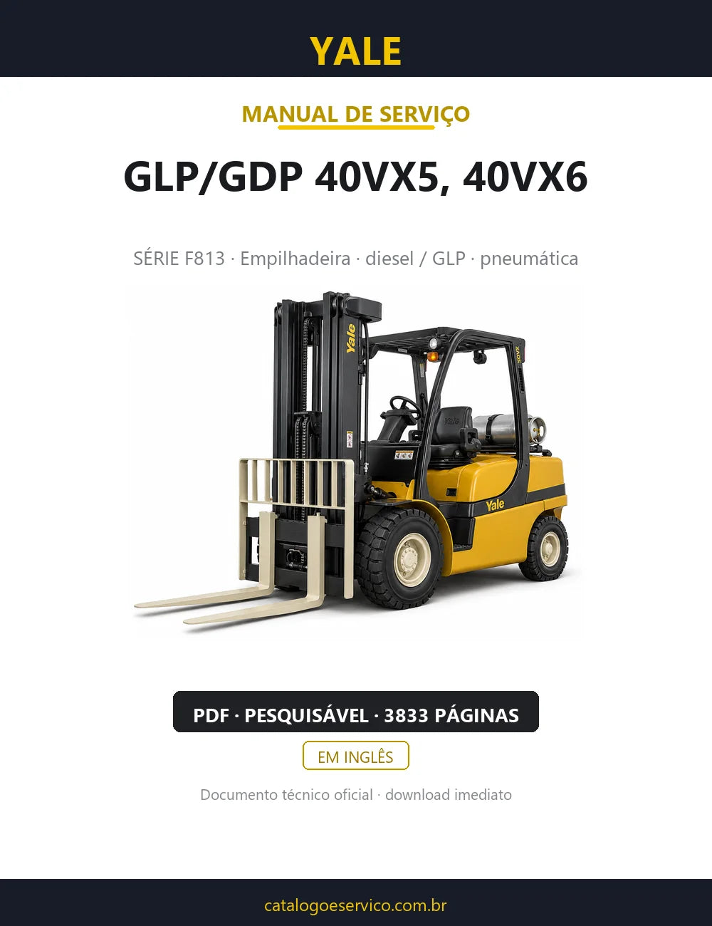 Capa do Manual de Serviço Yale GLP/GDP 40VX5, 40VX6 — empilhadeira, 3833 páginas em PDF