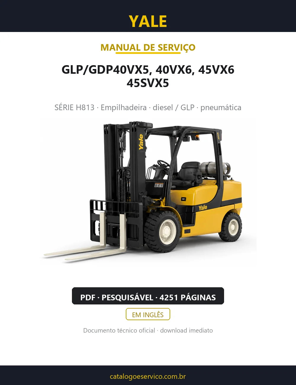 Capa do Manual de Serviço Yale GLP/GDP40VX5, 40VX6, 45VX6, 45SVX5 — empilhadeira, 4251 páginas em PDF