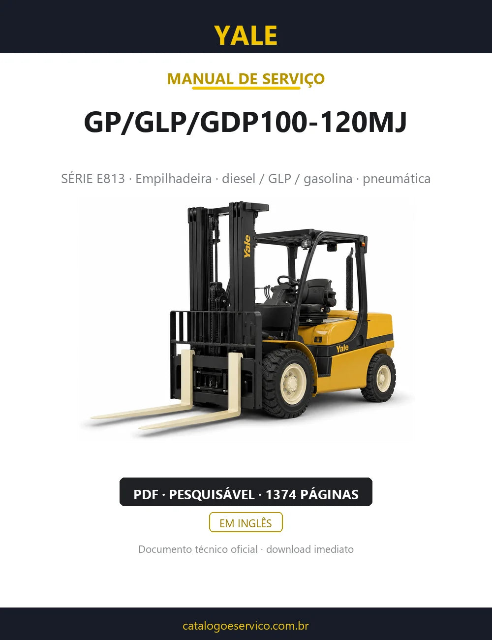 Capa do Manual de Serviço Yale GP/GLP/GDP100-120MJ — empilhadeira, 1374 páginas em PDF