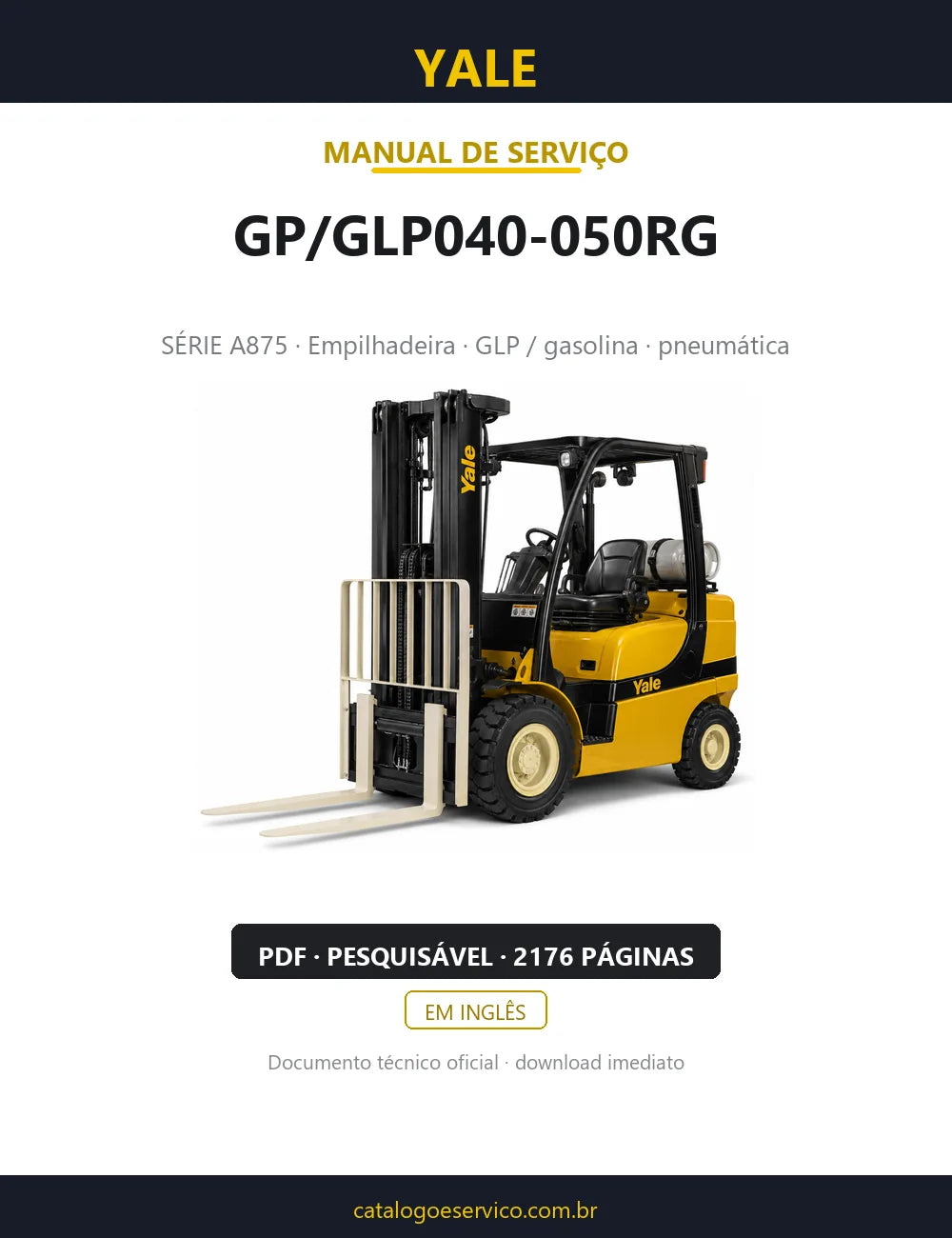 Capa do Manual de Serviço Yale GP/GLP040-050RG — empilhadeira, 2176 páginas em PDF