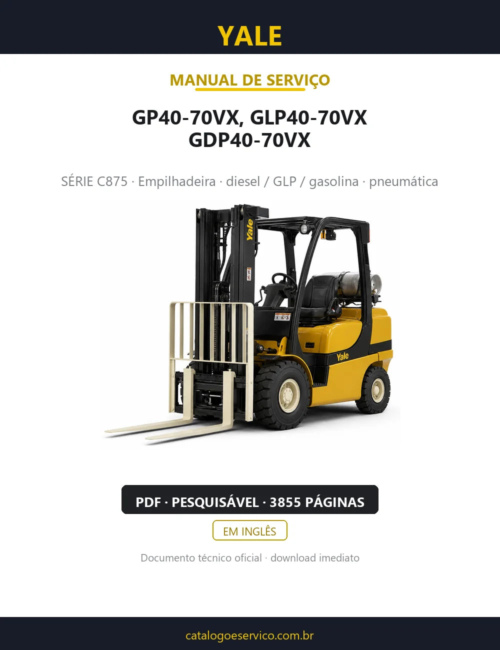 Capa do Manual de Serviço Yale GP40-70VX, GLP40-70VX, GDP40-70VX — empilhadeira, 3855 páginas em PDF