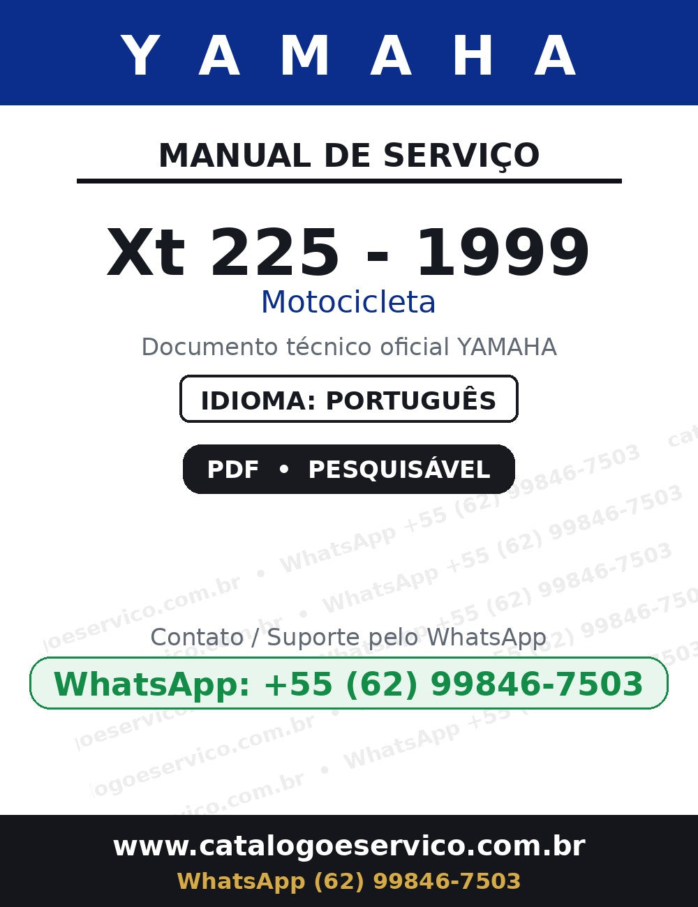 YAMAHA Xt 225 - 1999 — Manual de Serviço