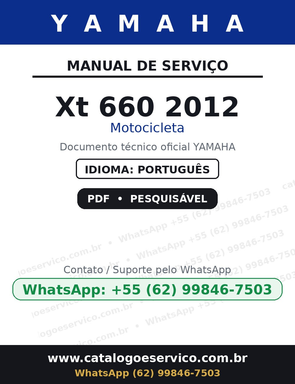 YAMAHA Xt 660 2012 — Manual de Serviço