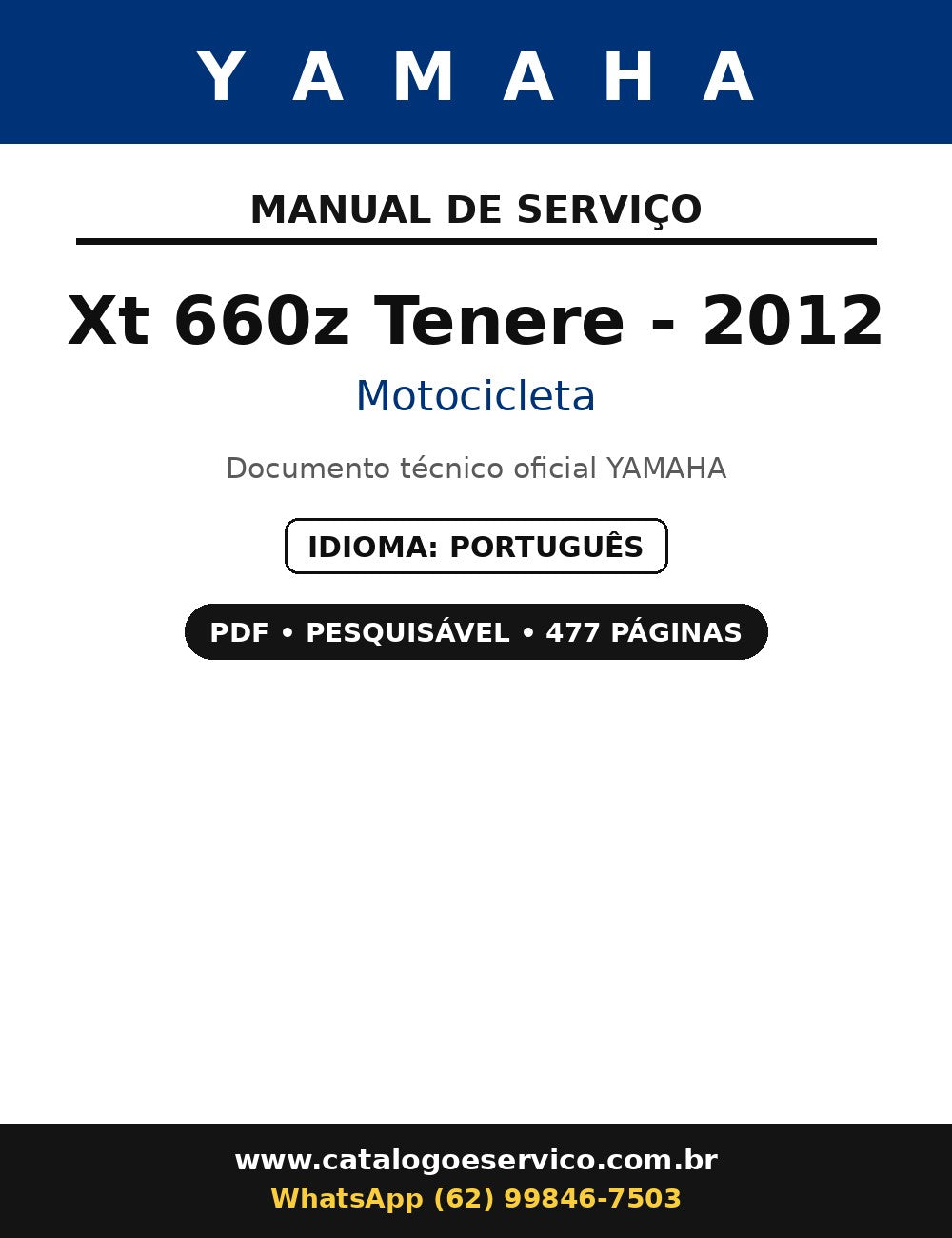 Manual De Serviço Yamaha Xt 660z Tenere - 2012 — capa do manual de serviço