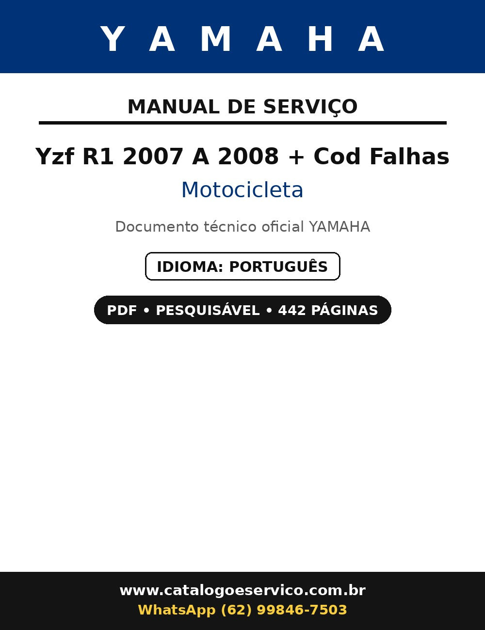 Manual De Serviço Yamaha Yzf R1 2007 A 2008 Cod Falhas