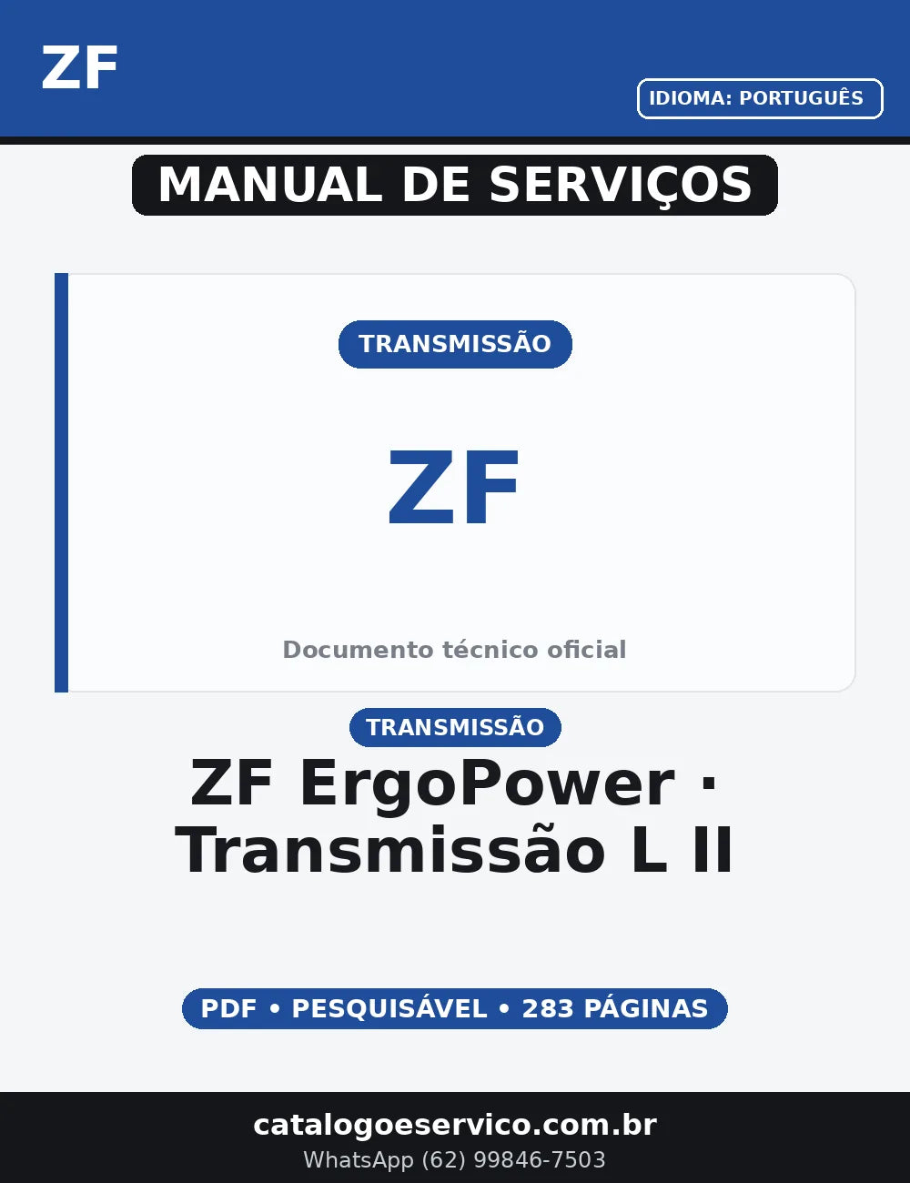 MANUAL DE SERVIÇO ZF ERGOPOWER - TRANSMISSÃO L II — capa do manual de serviço